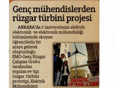 GENÇ MÜHENDİSLERDEN RÜZGAR TÜRBİNİ PROJESİ (HÜRRİYET ANKARA, 09.04.2011)