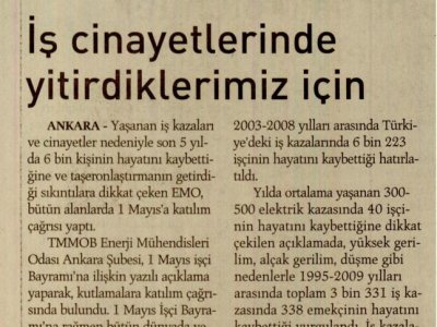 İŞ CİNAYETLERİNDE YİTİRDİKLERİMİZ İÇİN (ÖZGÜR GÜNDEM, 01.05.2011)