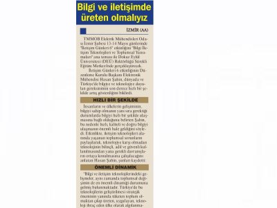 BİLGİ VE İLETİŞİMDE ÜRETEN OLMALIYIZ-11.05.2011-EGE TELGRAF