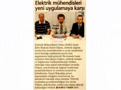 ELEKTRİK MÜHENDİSLERİ YENİ UYGULAMAYA KARŞI-25.05.2011-MİLLİYET EGE