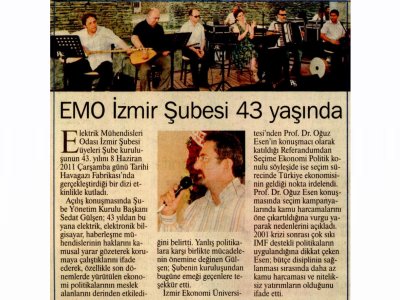 EMO İZMİR ŞUBESİ 43 YAŞINDA -10.06.2011- EGE TELGRAF