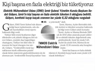 KİŞİ BAŞINA EN FAZLA ELEKTRİĞİ BİZ TÜKETİYORUZ - 25.06.2011- HABER EKSPRES