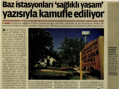 BAZ İSTASYONLARI `SAĞLIKLI YASAM` YAZISIYLA KAMUFLE EDİLİYOR (ZAMAN ANKARA, 26.07.2011)