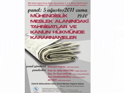 “MÜHENDİSLİK MESLEK ALANINDAKİ TAHRİBATLAR VE KANUN HÜKMÜNDE KARARNAMELER” KONULU PANEL DÜZENLENİYOR