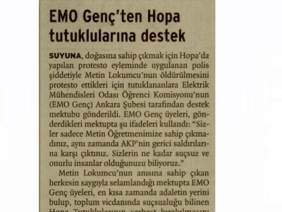 EMO GENÇ`TEN HOPA TUTUKLULARINA DESTEK (BİRGÜN, 11.08.2011)
