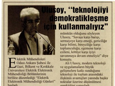 ULUSOY, `TEKNOLOJİYİ DEMOKRATİKLEŞME İÇİN KULLANMALIYIZ` (İL GAZETESİ, 04.10.2011)