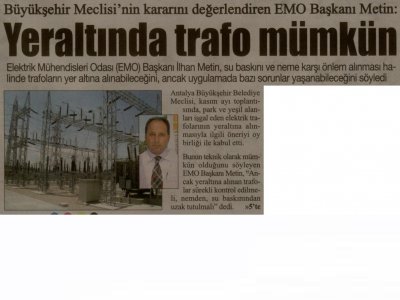 YERALTINDA TRAFO MÜMKÜN (CUMHURİYET AKDENİZ-18.11.2011)