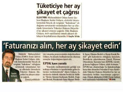 TÜKETİCİYE HER AY ŞİKAYET ET ÇAĞRISI - 27.11.2011 - MİLLİYET EGE