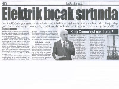 ELEKTRİK BIÇAK SIRTINDA (29 OCAK 2012 - YURT GAZETESİ)