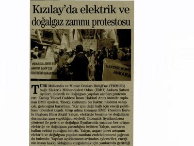 KIZILAY`DA ELEKTRİK VE DOĞALGAZ ZAMMI PROTESTOSU (İL GAZETESİ KIRIKKALE, 09.04.2012)