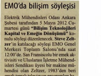 EMO`DA BİLİŞİM SÖYLEŞİSİ (CUMHURİYET ANKARA, 03.05.2012)