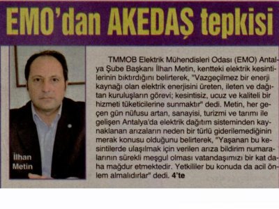 EMO‘DAN AKEDAŞ TEPKİSİ (GERÇEK AKDENİZ-19.07.2012)