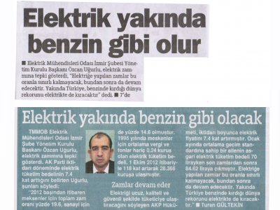ELEKTRİK YAKINDA BENZİN GİBİ OLACAK - 03.10.2012 - HÜRRİYET EGE