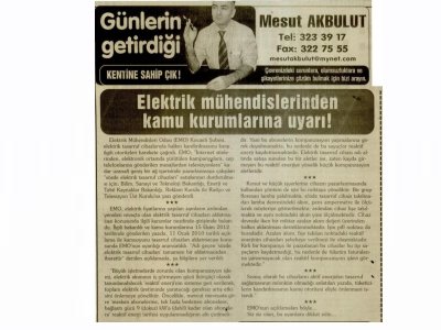 ELEKTRİK MÜHENDİSLERİNDEN KAMU KURUMLARINA UYARI- KOCAELİ GAZETESİ