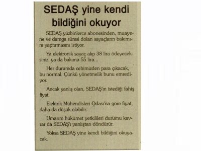 SEDAŞ KENDİ BİLDİĞİNİ OKUYOR - DEMOKRART KOCAELİ