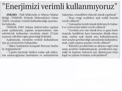 `ENERJİMİZİ VERİMLİ KULLANMIYORUZ` (TİCARET, 16.01.2013)