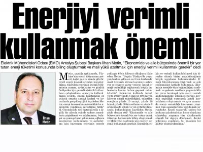 ENERJİYİ VERİMLİ KULLANMAK ÖNEMLİ (ALANYA POSTASI-19.01.2013)