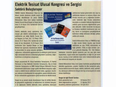 ELEKTRİK TESİSAT ULUSAL KONGRE VE SERGİSİ SEKTÖRÜ BULUŞTURUYOR - 01.02.2013 - TESİSAT DERGİSİ