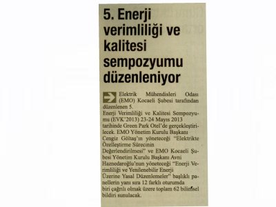 5.ENERJİ VERİMLİLİĞİ VE KALİTESİ SEMPOZYUMU DÜZENLENİYOR-GEBZE YENİGÜN