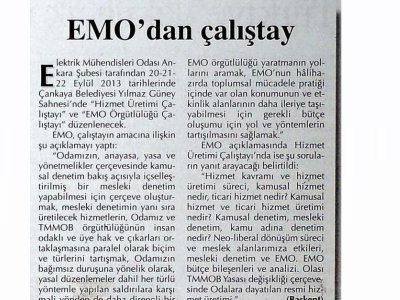 EMO`DAN ÇALIŞTAY (BAŞKENT GAZETESİ, 13.09.2013)