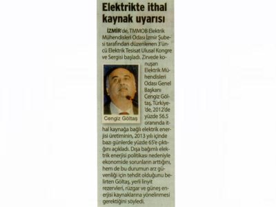 ELEKTRİKTE İTHAL KAYNAK UYARISI -22.11.2013 -SÖZCÜ