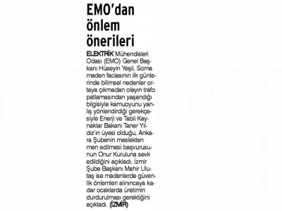 EMO`DAN ÖNLEM ÖNERİLERİ -25.05.2014 -EVRENSEL