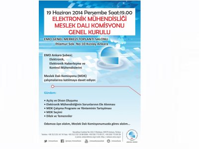 ELEKTRONİK MÜHENDİSLİĞİ MESLEK DALI KOMİSYONU GENEL KURULU DÜZENLENİYOR