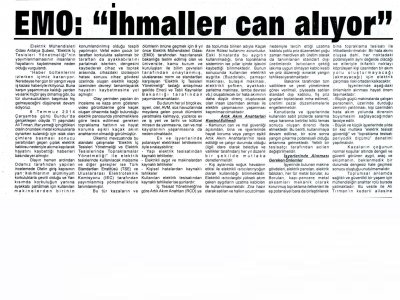 EMO: İHMALLER CAN ALIYOR (TOROS GAZETESİ-15.07.2014)
