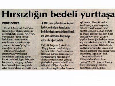 HIRSIZLIĞIN BEDELİ YURTTAŞA -17.01.2015 -CUMHURİYET