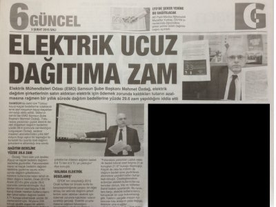 ELEKTRİK UCUZ DAĞITIMA ZAM(GAZETE GERÇEK - 03.02.2015)