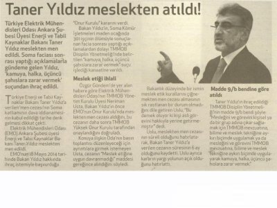 TANER YILDIZ MESLEKTEN ATILDI! (KIBRIS POSTASI, 3.3.2015)