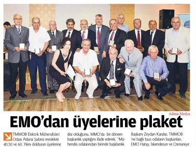 EMO`DAN ÜYELERİNE PLAKET