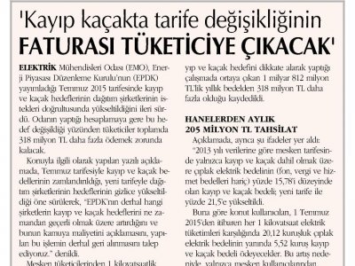 `KAYIP KAÇAKTA TARİFE DEĞİŞİKLİĞİNİN FATURASI TÜKETİCİYE ÇIKACAK` (ORTADOĞU)