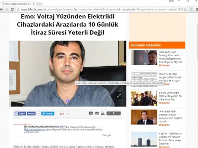 EMO: VOLTAJ YÜZÜNDEN ELEKTRİKLİ CİHAZLARDAKİ ARIZALARDA 10 GÜNLÜK İTİRAZ SÜRESİ YETERLİ DEĞİL (34VOLT.COM)
