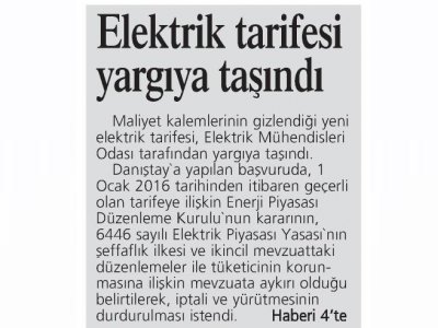 ELEKTRİK TARİFESİ YARGIYA TAŞINDI (ANTALYA EKSPRES - 06.02.2016)