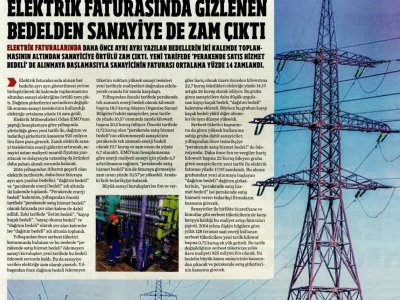 ELEKTRİK FATURASINDA GİZLENEN BEDELDEN SANAYİYE DE ZAM ÇIKTI (YARINA BAKIŞ)