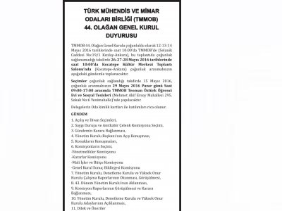 TMMOB 44. OLAĞAN GENEL KURULU TOPLANIYOR