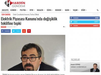 ELEKTRİK PİYASASI KANUNU`NDA DEĞİŞİKLİK TEKLİFİNE TEPKİ (HABERİNGUNDEMİ.COM)