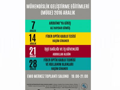 MÜHENDİSLİK GELİŞTİRME EĞİTİMLERİ (MÜGE) 2016 ARALIK DÖNEMİ SEMİNERLERİ DEVAM EDİYOR