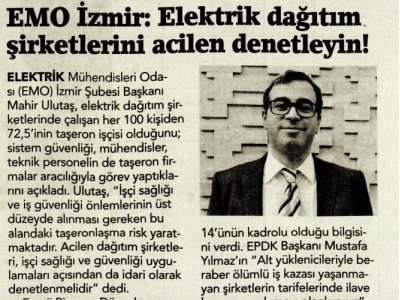 EMO İZMİR: ELEKTRİK DAĞITIM ŞİRKETLERİNİ ACİLEN DENETLEYİN! (BİRGÜN)