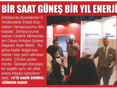 BİR SAAT GÜNEŞ BİR YIL ENERJİ (ANTALYA GÜNDEM - 04.11.2017)