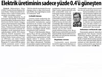 ELEKTRİK ÜRETİMİNİN SADECE YÜZDE 0.4Ü GÜNEŞTEN (ERZURUM PUSULA - 04.11.2017)