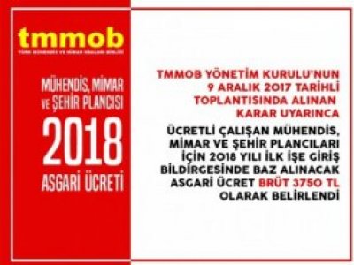 2018 YILI MÜHENDİS MİMAR ŞEHİR PLANCISI ASGARİ ÜCRETİ BELİRLENDİ.