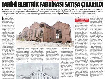 TARİHİ ELEKTRİK FABRİKASI SATIŞA ÇIKARILDI (DENİZLİ GAZETESİ)