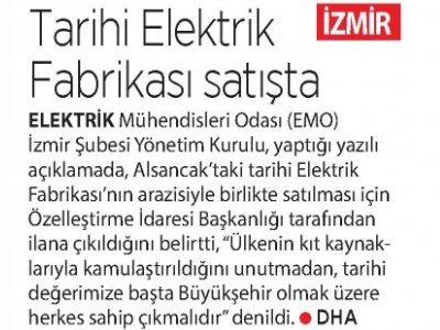 TARİHİ ELEKTRİK FABRİKASI SATIŞTA (MİLLİYET EGE)