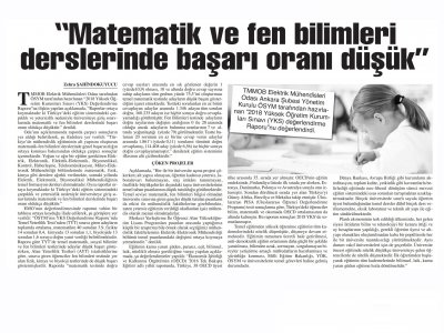 `MATEMATİK VE FEN BİLİMLERİ DERSLERİNDE BAŞARI ORANI DÜŞÜK (BAŞKENT GAZETESİ, 19.09.2018)