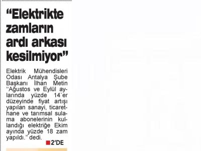 ELEKTRİKTE ZAMLARIN ARDI ARKASI KESİLMİYOR (ANTALYA SON HABER - 03.10.2018)