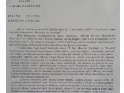 ANKARA 6. İDARE MAHKEMESİNDEN İPTAL KARARI