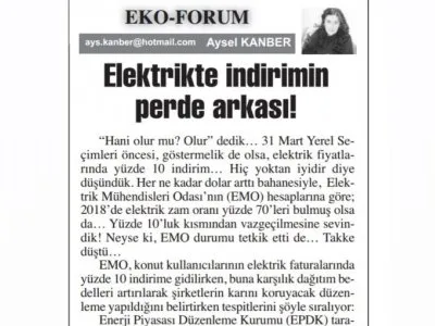 ELEKTRİKTE İNDİRİMİN PERDE ARKASI! (AYSEL KANBER-BAŞKENT GAZETESİ)