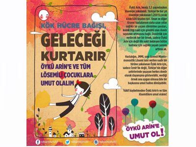 TMMOB ANKARA İKKDAN ÖYKÜ ARİN VE TÜM LÖSEMİLİ ÇOCUKLAR İÇİN KÖK HÜCRE BAĞIŞ ÇAĞRISI